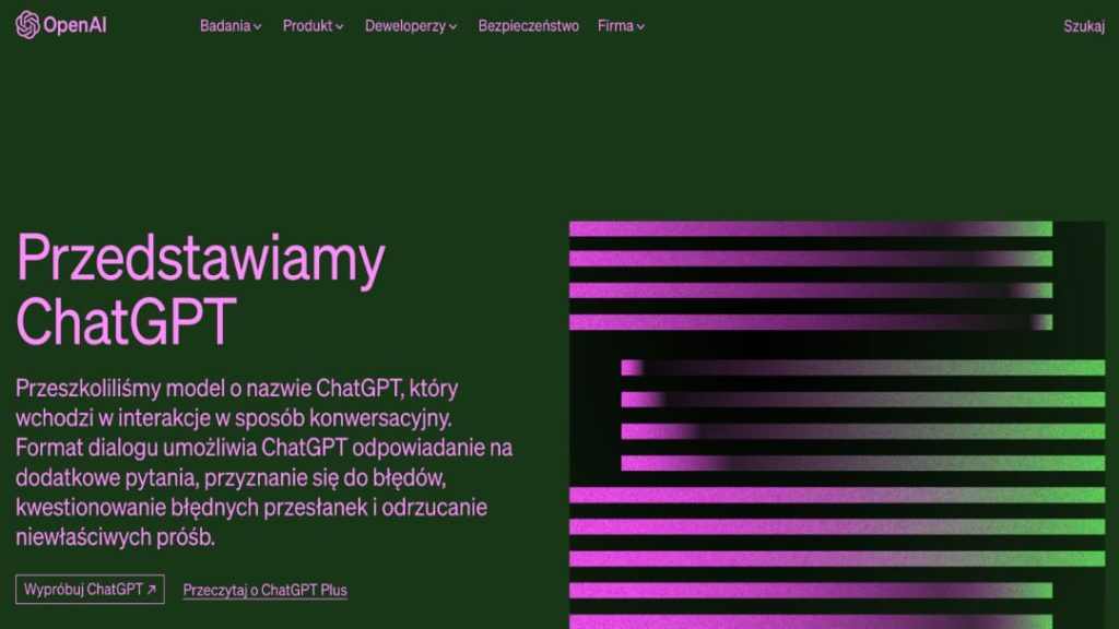 ChatGPT Polska - strona oficjalna (źródło)